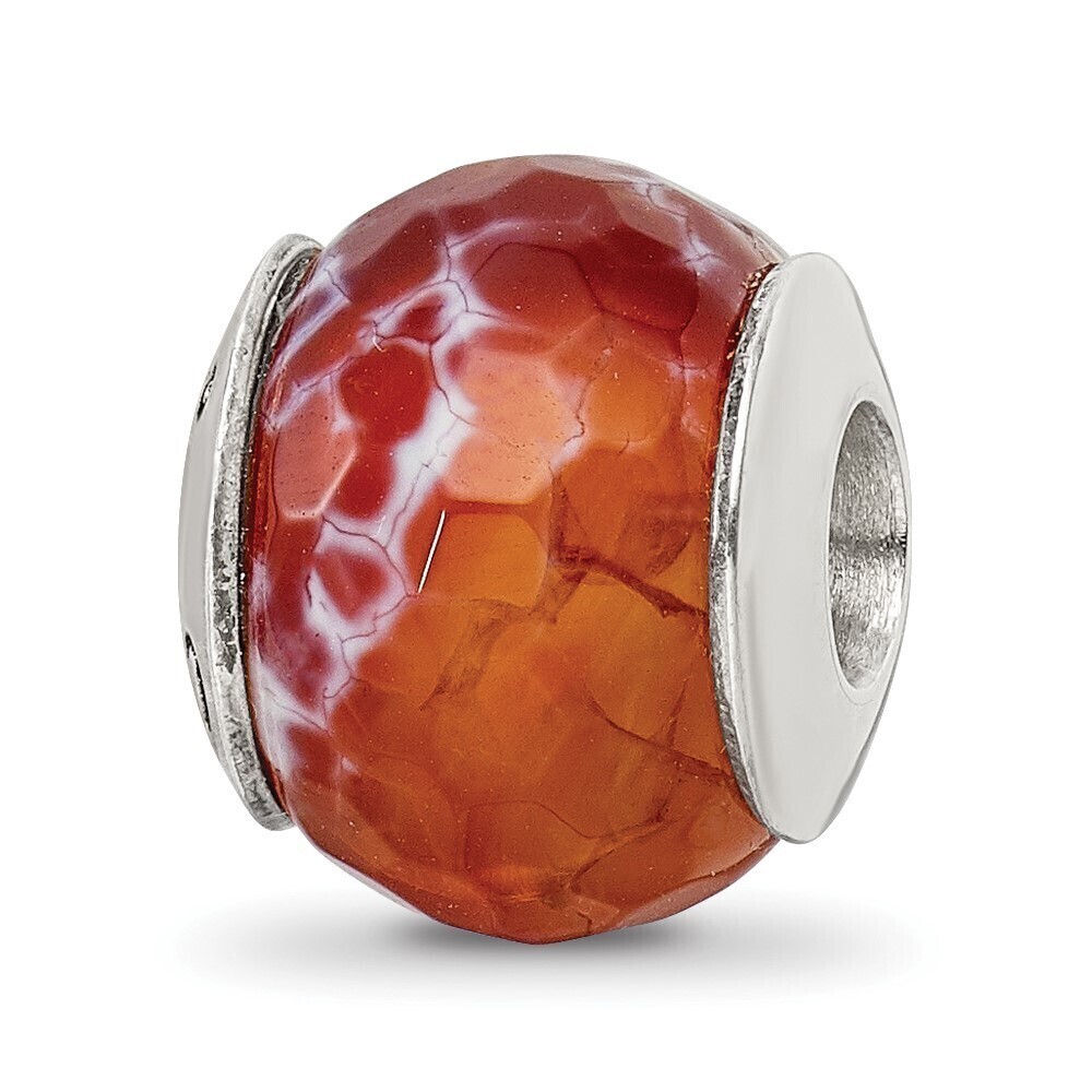 Kazi Luxury Sterling Silver Reflections Red Cracked Agate with Shell Stone Bead